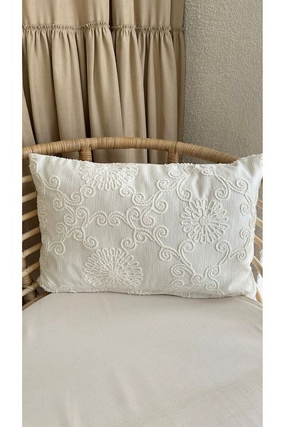 Decamor home White Throw Pillow Cover with Embroidery Detail