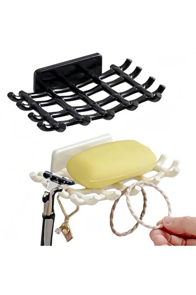 Generic 2Pcs Soap Holder Draining Soap Dish, with Hooks Razor Holder, Adhesiv...