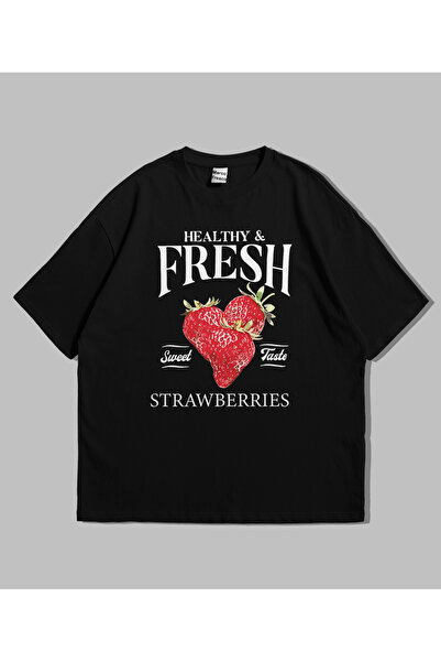 kenoger Unisex Jagode Štampano Tinejdžer Oversize kroj T-shirt