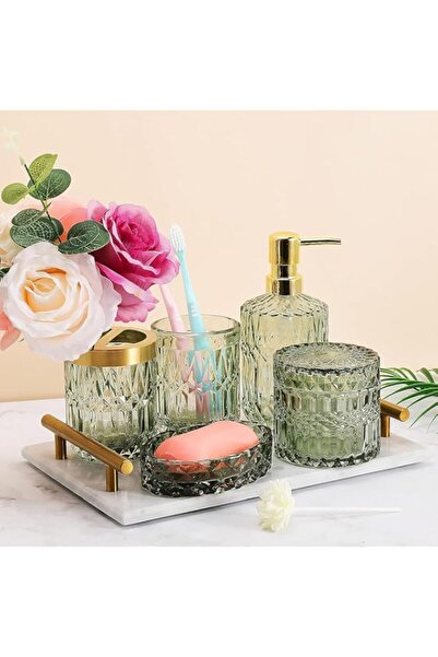 Generic مجموعة إكسسوارات حمام زجاجية من ميلتو، مكونة من 5 قطع، مجموعات ديكور ...