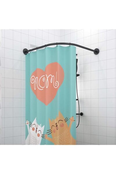 Generic قضيب ستارة دش منحني بزاوية 3 ساعات، قضيب ستارة دش قابل للتمدد على شكل...