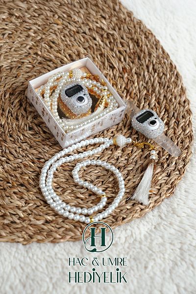 Hac Umre Hediyelik Stone Zikirmatik and Pearl Prayer Beads Set |   Mevlüd Hajj Umrah Invitation Organization Gift |   10 Piece Set