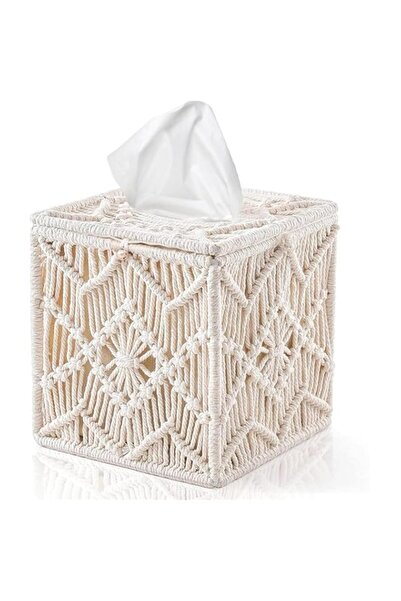 Generic غطاء علبة مناديل من ياردوبي، حامل مناديل ورقية مربع بديكور بوهو مع مش...