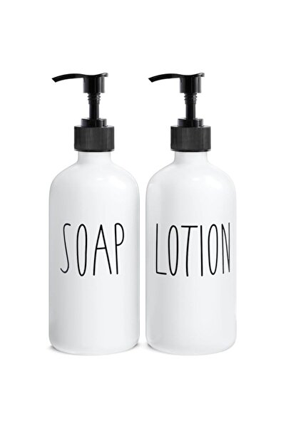 Generic طقم موزع صابون حمام أبيض من مومييمو، يحتوي على صابون لليدين وموزع لوش...