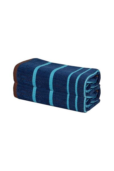 Generic RARE HOMES Plush Comfy Bath Towel | Pack of 2 Pieces-60x110cm | Blue Brown Stripe Color