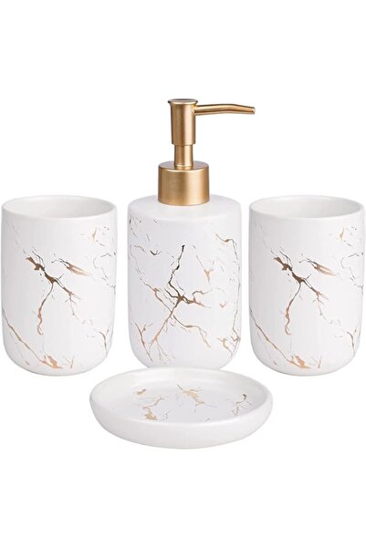 Generic مجموعة إكسسوارات الحمام، 4 قطع من إكسسوارات الحمام الرخامية الكاملة ذ...