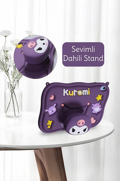 TEKNETSTORE Samsung Galaxy Tab A9 Plus 11 Inch Sm-X210 Kuromi Purple Children's Case with Strap Stand Fun Character