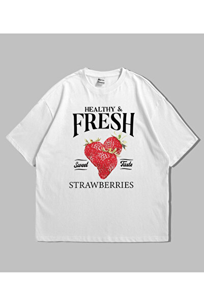 kenoger Unisex Jagode Štampano Tinejdžer Oversize kroj T-shirt