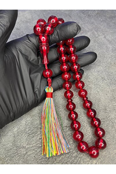 Mos Tespih مسبحة صلاة عنبرية مضغوطة ذات حجم كبير ومزينة بشراشيب