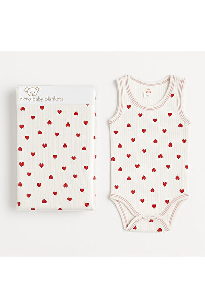minella kids Heart Pattern Double Layer Combed Cotton Blanket and Bodysuit Set