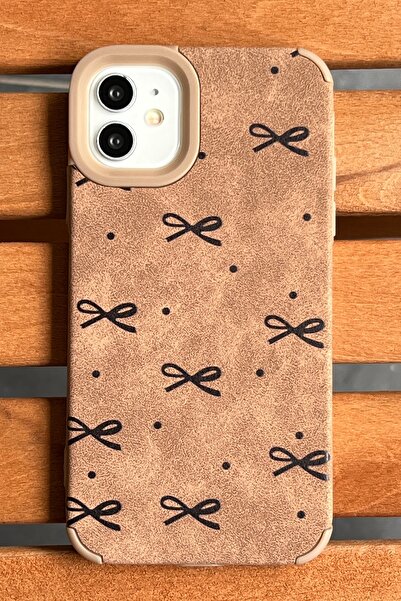 EDELFU حافظة بنية بنمط فيونكة لهاتف آيفون 12 - 12PRO - سيليكون ناعم، غطاء مخم...