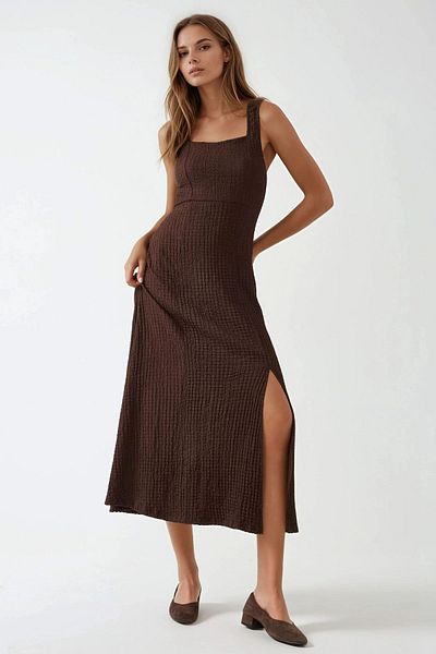Hiccup Square Neck Textured Midi Dress