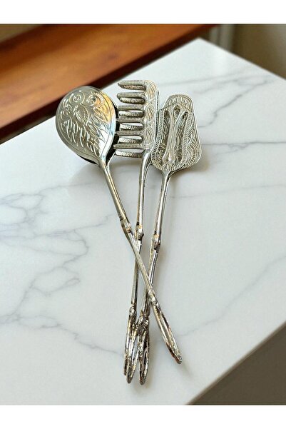 CHANCE GİFT Luxury 3-Piece Tongs Serving Presentation Set Metal Serving Spoon/Serving Tongs/Serving Fork for Stylish Tables