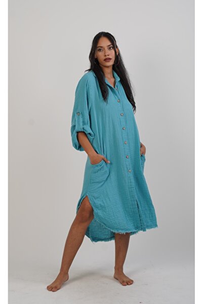 Amarillo Elbise Doğal pamuk kumaş gömlek kaftan