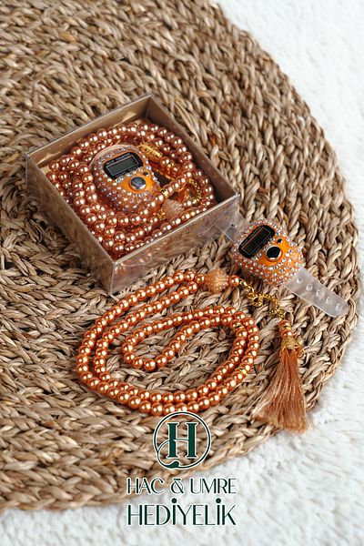 Hac Umre Hediyelik Stone Zikirmatik and Pearl Prayer Beads Set |   Mevlüd Hajj Umrah Invitation Organization Gift |   10 Piece Set