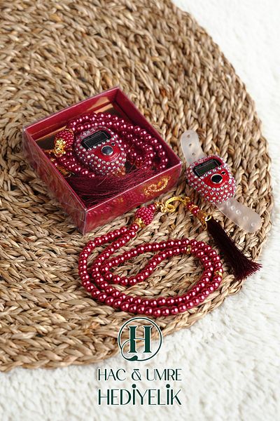 Hac Umre Hediyelik Stone Zikirmatik and Pearl Prayer Beads Set |   Mevlüd Hajj Umrah Invitation Organization Gift |   10 Piece Set