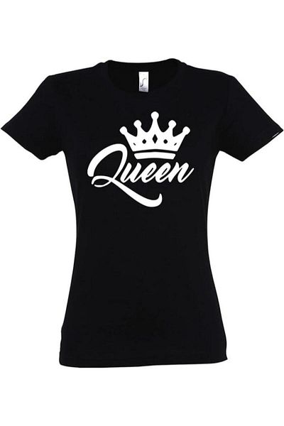 CRTX Set of 2 couple t-shirts, personalized thermal KING and QUEEN, 100% cotton, black, sizes S-XXL