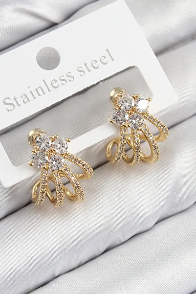 Toptan Bulurum Brass Zircon Stone Model Gold Color Women's Earrings