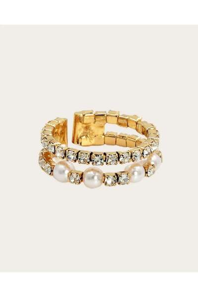 KAAF CREATIONS Gold-Tone Adjustable Ring with Pearls and Crystals for women and girls