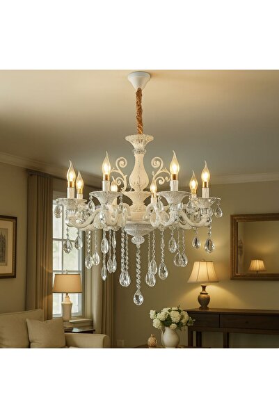ALC-Shop SANSSOUCI Magno Crystal Chandelier, 8xE14, Diameter 70cm, White