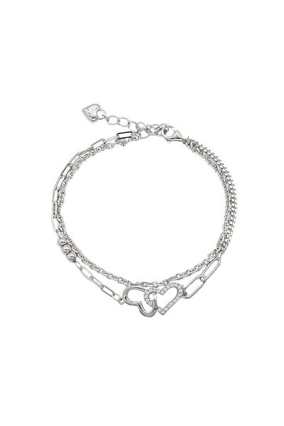 Bijuteria SORELLY Double Chains Silver Bracelet Hearts with Zirconia Stones