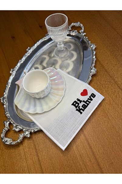 Smiling Home 6 Pieces Ecru Color Linen Bi Brown Embroidered Square Cocktail Presentation Napkin