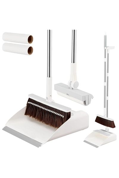 Generic YelaJoy 3-in-1 Broom and Dustpan Set with Built-in Lint Roller, Deep Cleaning Teeth for Carpets, Pe
