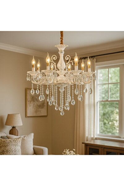 Alista Home Candelabru SANSSOUCI Magno din cristal, 8xE14, diametru 70 cm, alb