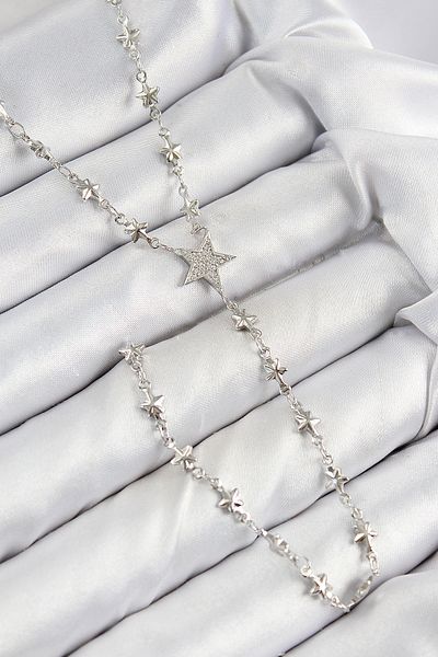 norsary Brass Zircon Stone Star Model Silver Color Y Necklace