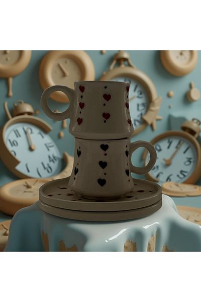 Çiporcal Set of Turkish Coffee Cups with Heart for 2 People