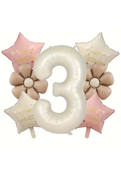 DÜVENCİ TİCARET KARAMEL PAPATYA PEMBE KREM YILDIZ FOLYOLU YAŞ BALON SET