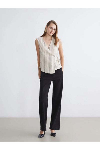 LC Waikiki Lcwaikiki classic ecru Double-Breasted collar striped blouse