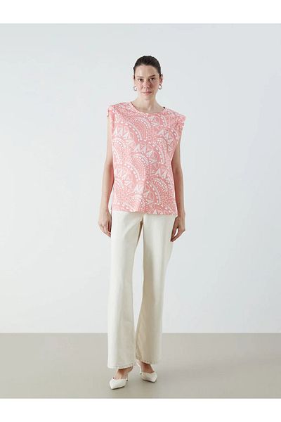 LC Waikiki Lcw Grace Coral Crew Neck Patterned Blouse