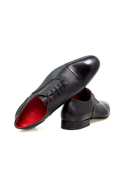 FRANCO CALVANI Black Color Lace-Up Genuine Leather Men's Shoes