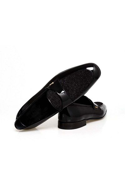 FRANCO CALVANI Black Color Laceless Genuine Leather Men's Patent Leather Shoes