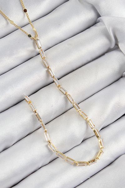 norsary Brass Zircon Stone Model Gold Color Y Necklace