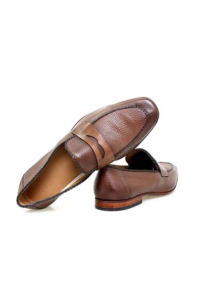 FRANCO CALVANI Tan Color Laceless Genuine Leather Men's Shoes