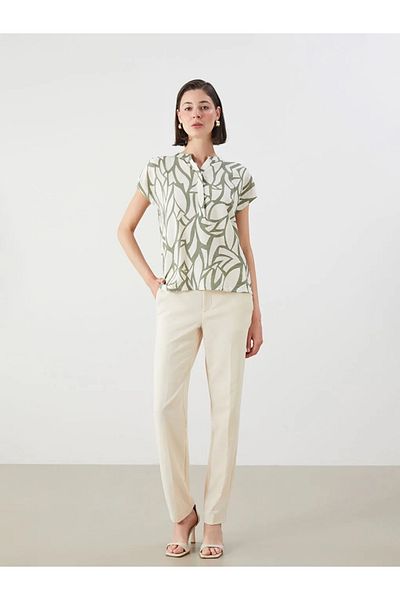 LC Waikiki Lcwaikiki Classic Green Cowl Neck Patterned Blouse