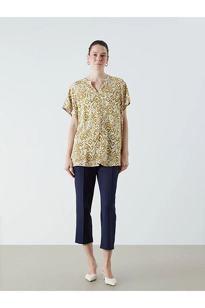 LC Waikiki Lcw grace beige collar patterned linen blend blouse