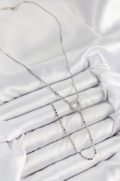norsary Brass Zircon Stone Crushed Chain Heart Model Silver Color Y Necklace