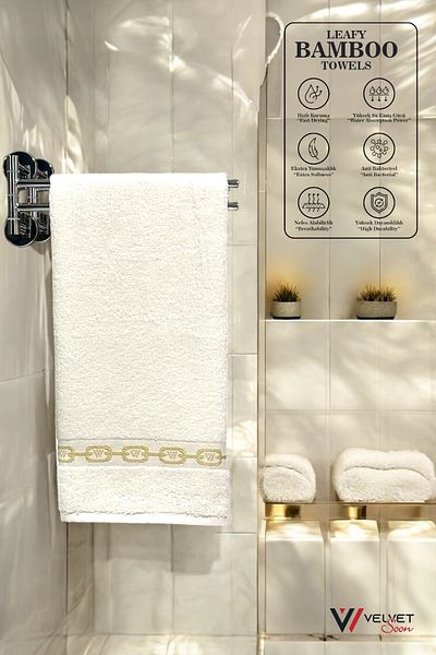 jn junenext Antibacterial & Highly Absorbent Bamboo Hand and Face Towel Set - 50X90 cm Patterned