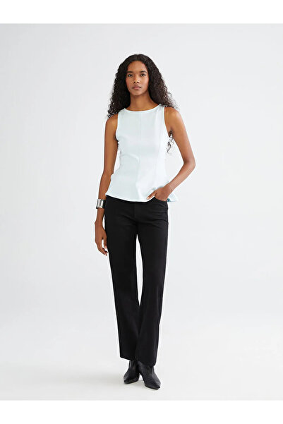 LC Waikiki LCW Vision Mavi Bisiklet Yaka Peplum Bluz