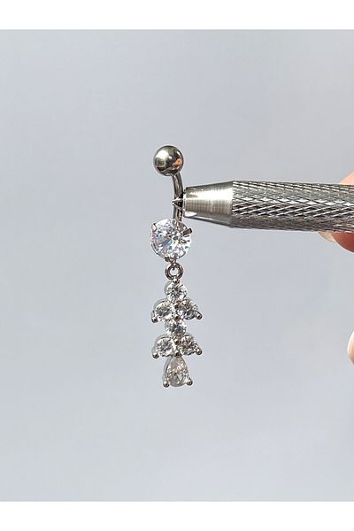 kurukafagift Steel Navel Piercing Shiny Zircon Stone Flower Dangle Model