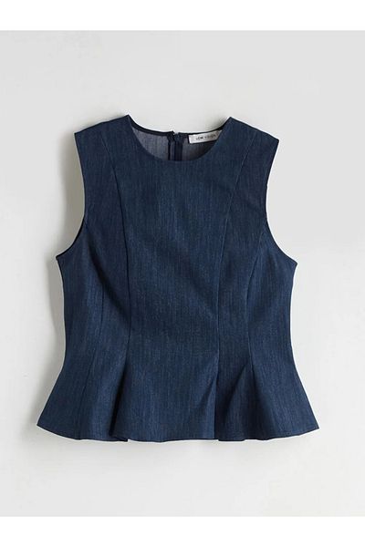 LC Waikiki Lcw Vision Indigo Crew Neck Peplum Jean Blouse
