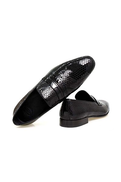 FRANCO CALVANI Black Color Laceless Genuine Leather Men's Shoes