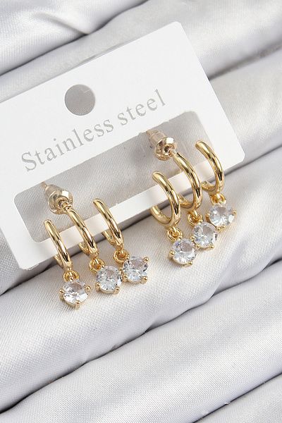 norsary Brass Dangle Zircon Stone Model Gold Color Women's Earrings