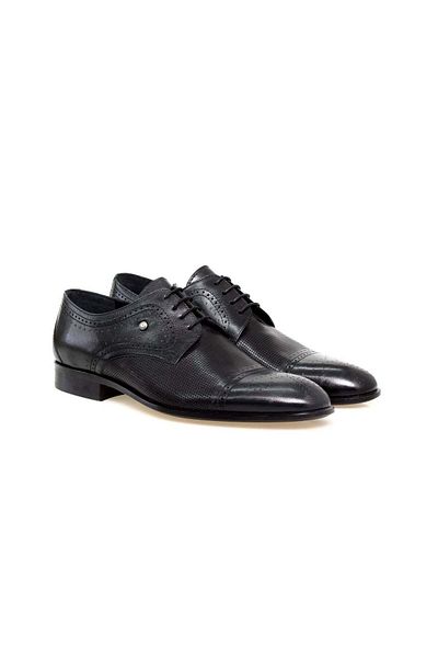 FRANCO CALVANI Black Color Lace-Up Genuine Leather Men's Shoes