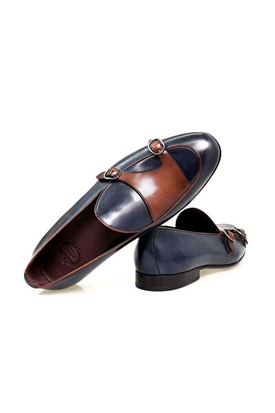 FRANCO CALVANI Dark Blue Color Laceless Genuine Leather Men's Shoes