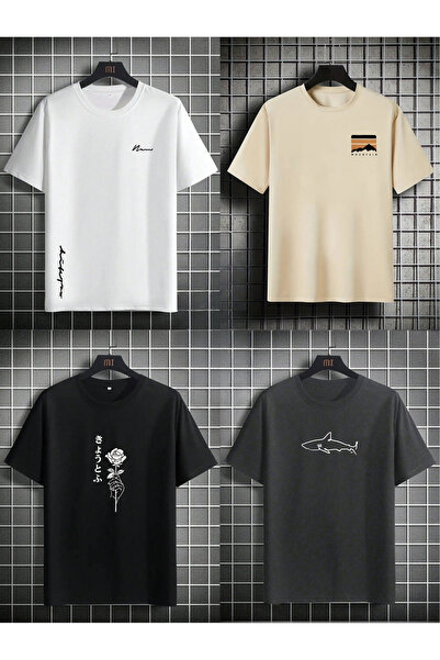 cc collection Tricou oversize unisex, pachet de 4, cu imprimeu, design confor...