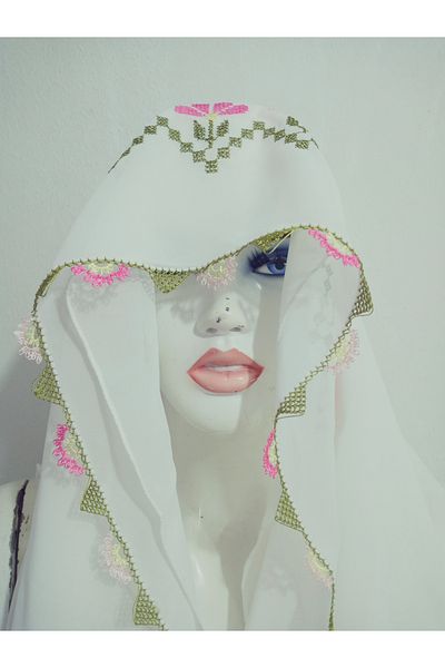 hoaryage Handmade Embroidery Embroidered Needle Embroidered Prayer Cover Dowry Holder Mevlit Hijab Crepe Fabric 145X75 cm